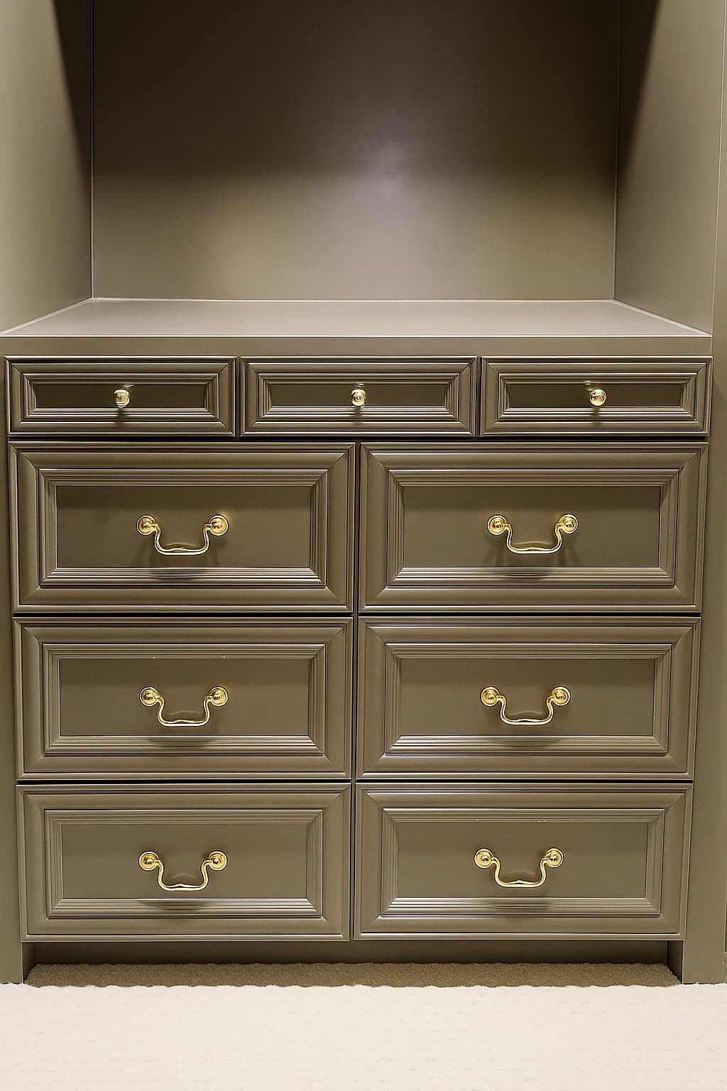 Tailored Taupe Closet with Soft-Close Drawers